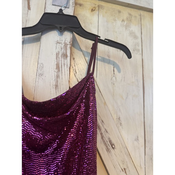 Bebe Pink Sequin Sparkling Gown Side Slit Spaghetti Straps Prom Party Small NWOT - Picture 5 of 9